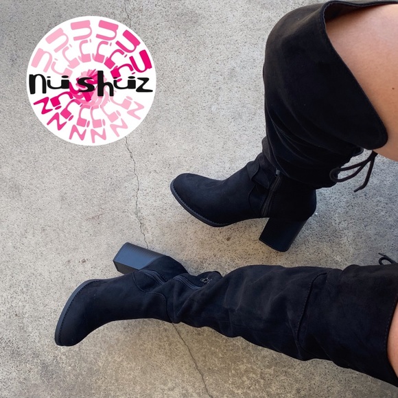 Soda Ebony Black Faux Suede Lace Up Heeled BOOTS - Picture 5 of 8